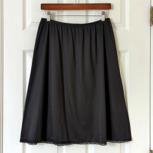 Vanity Fair 80's Vintage Silky Lace Trim High Waisted Mini Slip Skirt Black L